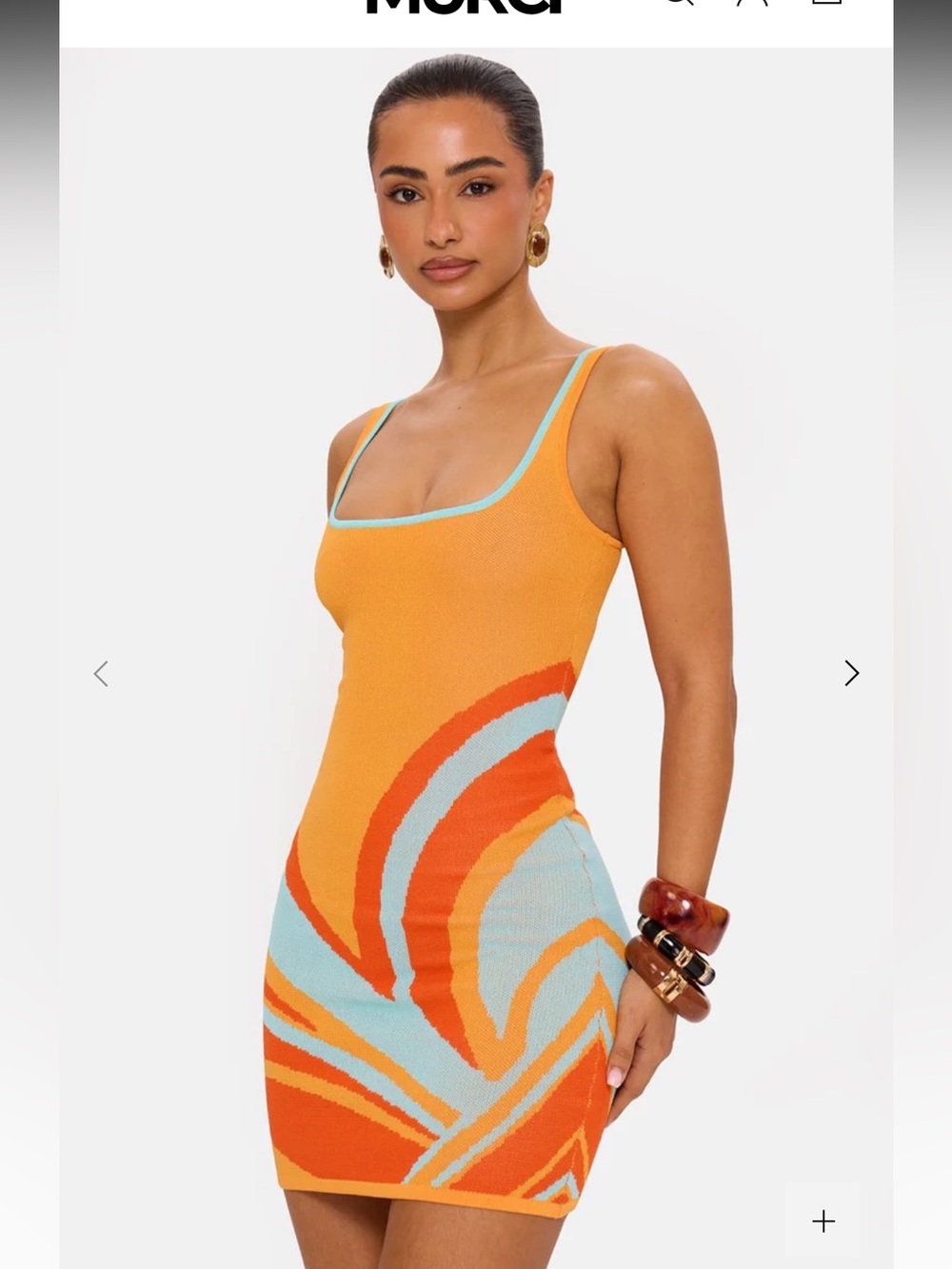 MURCI Paloma Orange & Aqua Scoop Neck Knit Mini Dress